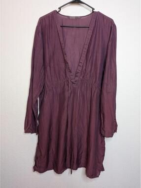 Athleta Plum Purple Tunic Dress Silk Blend Long Sleeve V-Neck Small